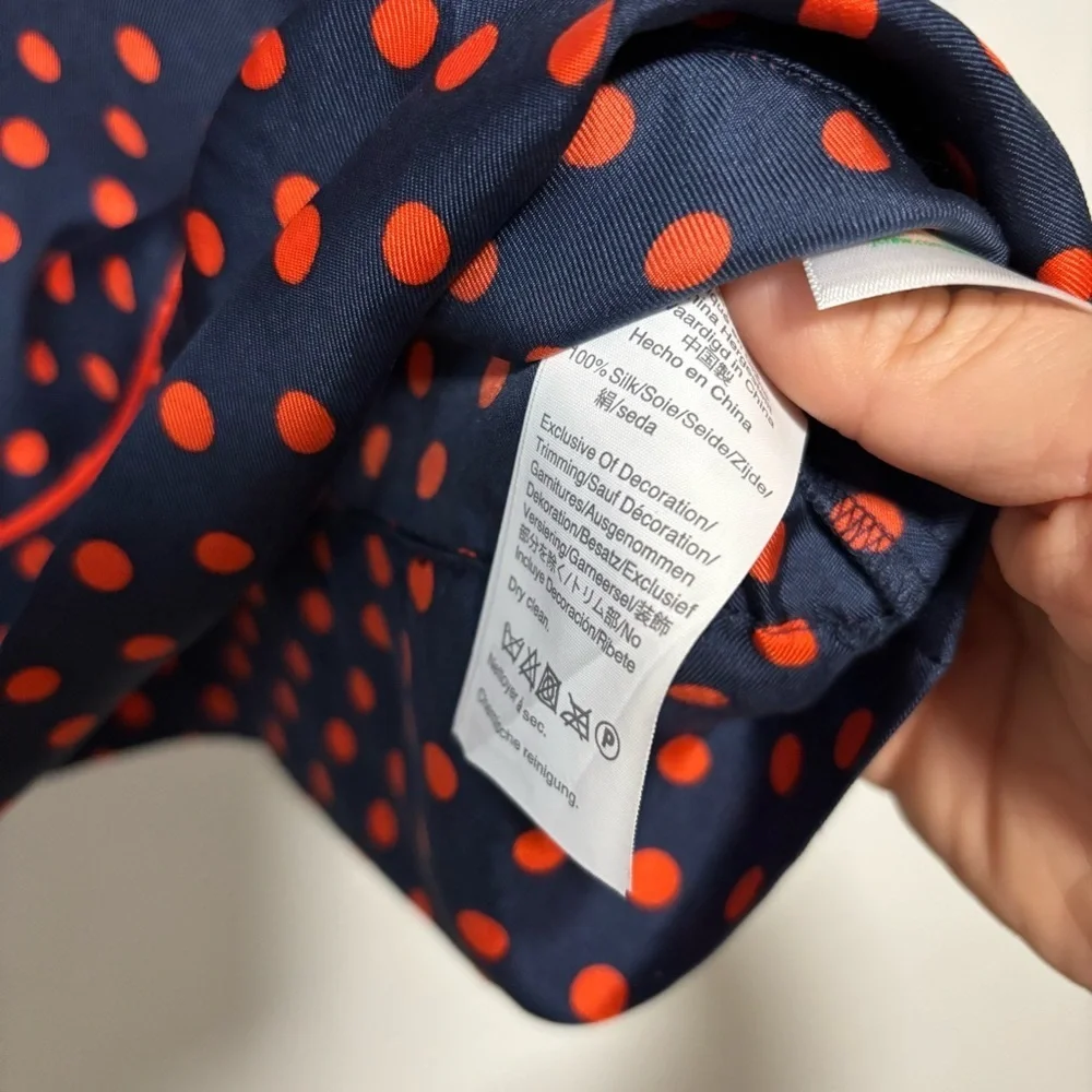 NEW J. Crew Collection Silk-Twill Navy/Orange Polka Dot Popover Blouse Size M - Picture 8 of 8